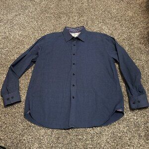 Con.Struct Men’s Long Sleeve Button Down. Blue W/ white polka dot Cotton Size L